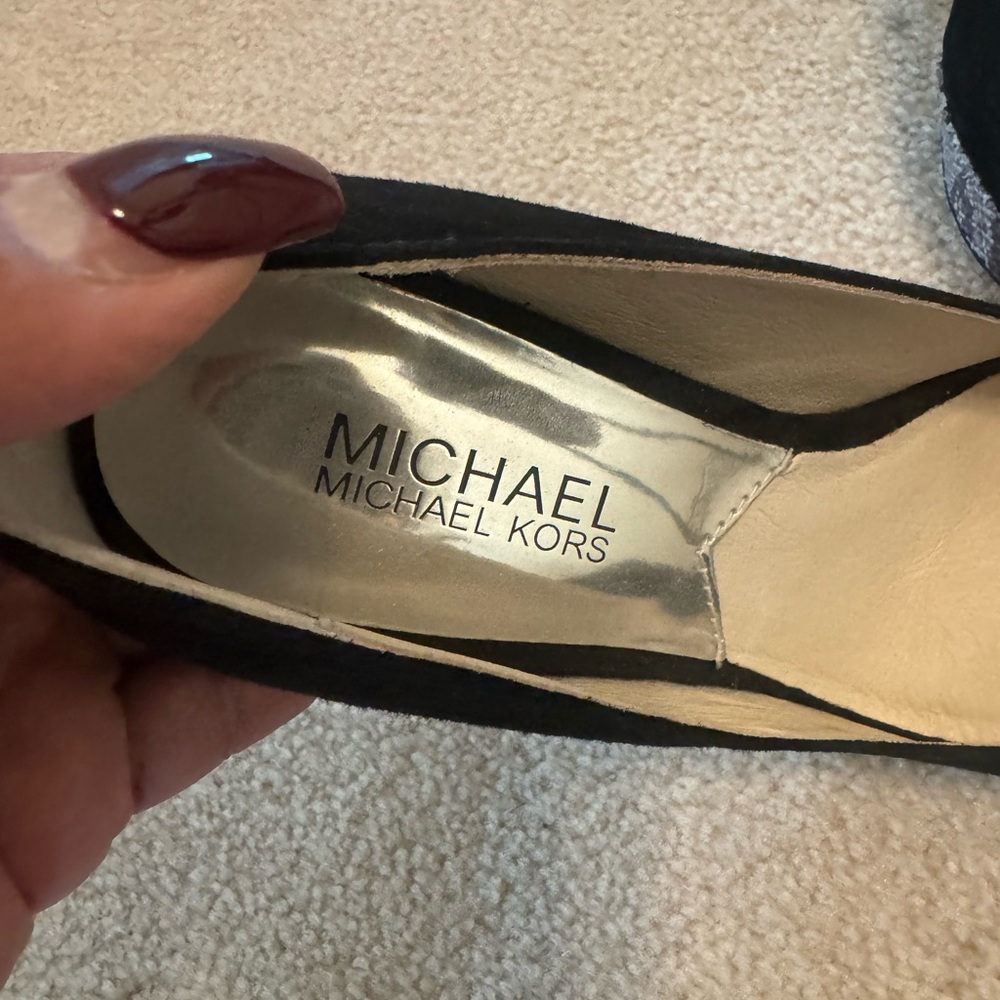 Michael Kors Black Suede Peep Toe Heels - Picture 4 of 6